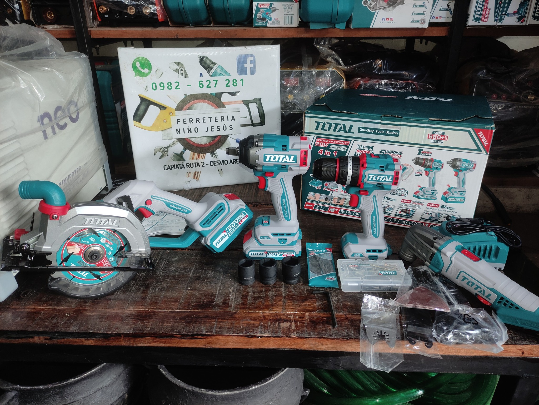 Kit TOTAL 4 en 1 – Sierra, Taladro, Atornillador y Linterna