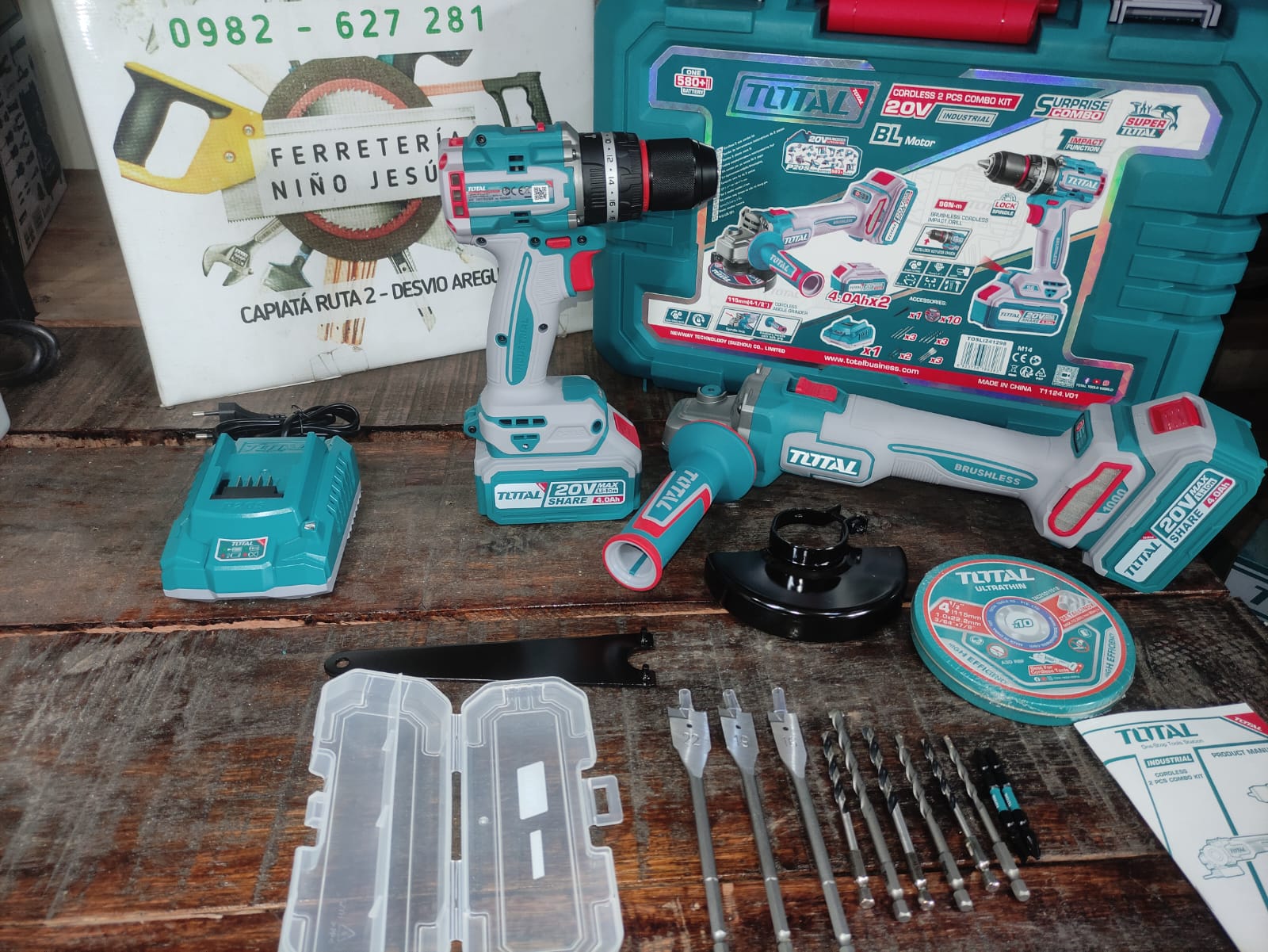 Kit TOTAL 2 en 1 – Taladro 96 Nm + Amoladora 1000W