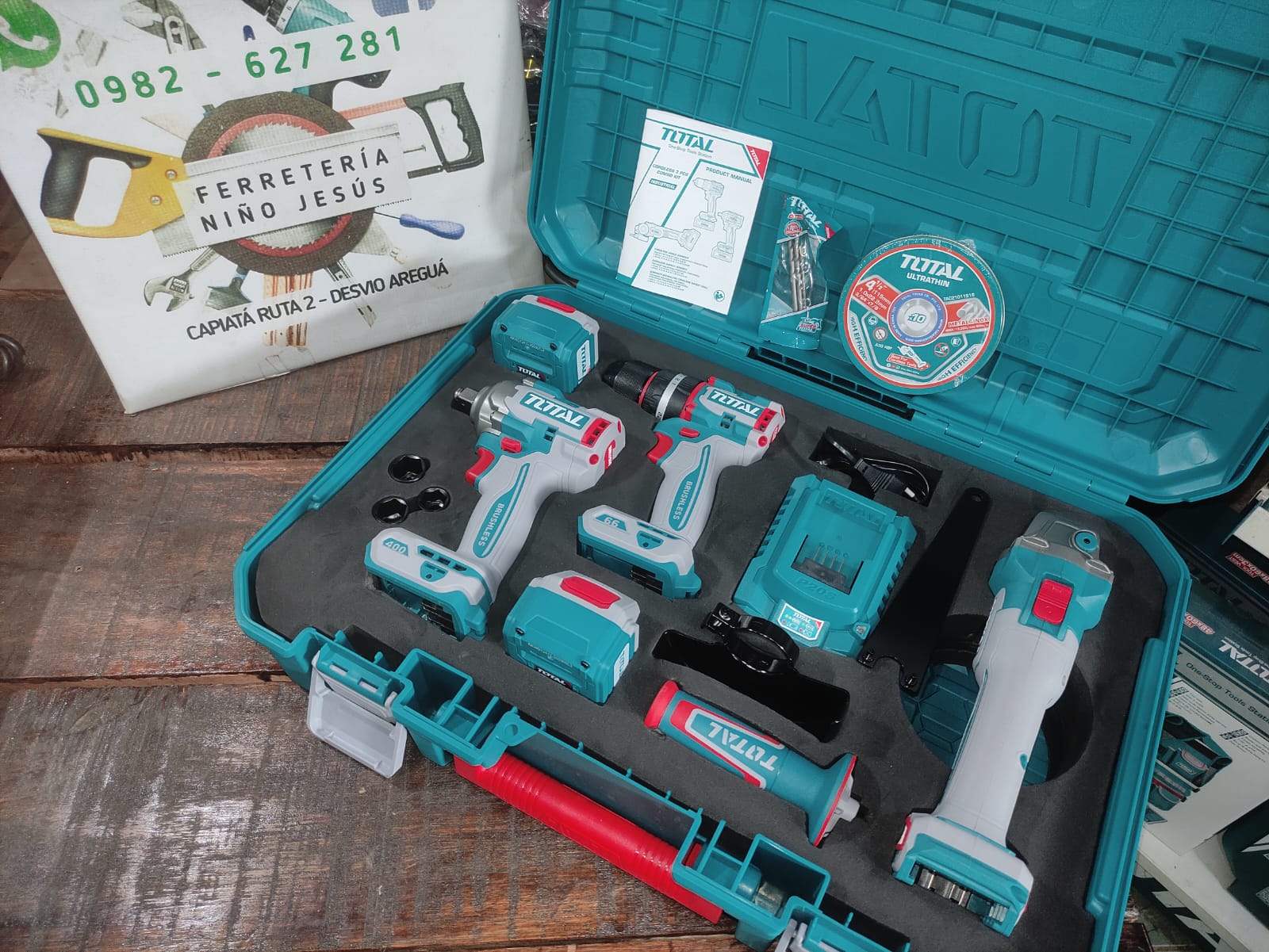 Kit TOTAL 3 en 1 – Llave 400 Nm + Taladro 66 Nm + Amoladora 1000W