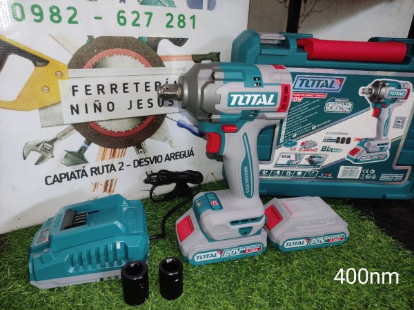 llave de impacto total 400 nm – 2x baterías 2 ah + accesorios