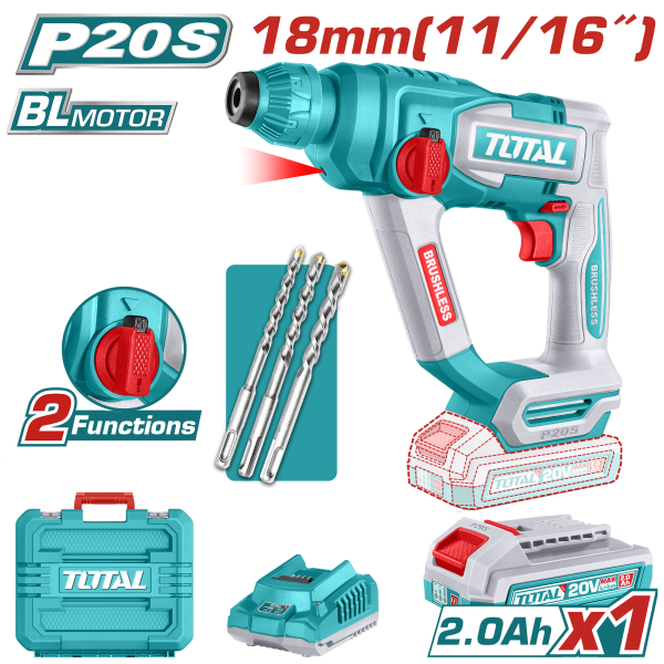 ROTOMARTILLO A BATERÍA 20V 18MM BL  BAT/CAR  TRHLI201881  TOTAL