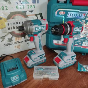 KIT TALADRO PERC 66NM Y ATORNI DE IMPACTO 285NM 20V BL 2BAT4A/CAR TCKLI20277 TOTAL