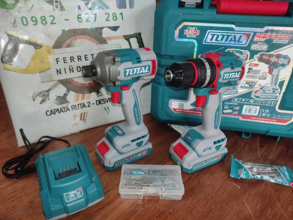 KIT TALADRO PERC 66NM Y ATORNI DE IMPACTO 285NM 20V BL 2BAT4A/CAR TCKLI20277 TOTAL