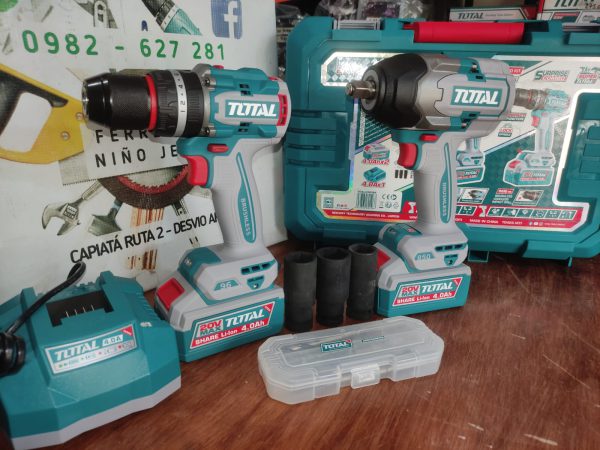 KIT TALADRO DE IMPACTO 96NM + LLAVE DE IMPACTO DE 850NM TOSLI250586 TOTAL