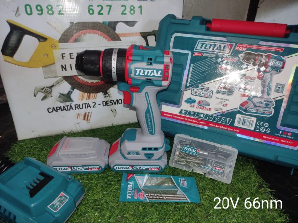 TALADRO ATORN A BATERIAS 20V 66NM BL 2BAT/CAR TDLI20668 TOTAL - Imagen 2