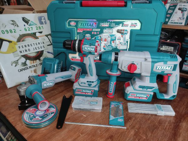 KIT 3 EN 1 TOTAL TALADRO DE IMP + ROTOMARTILLO 26MM + AMOLADORA TOSLI241198