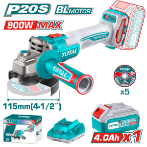AMOLADORA A BATERIA TOTAL 20V 115MM (900W MAX) BL BAT4A/CAR TAGLI261521