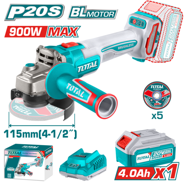 AMOLADORA A BATERIA TOTAL 20V 115MM (900W MAX) BL BAT4A/CAR TAGLI261521