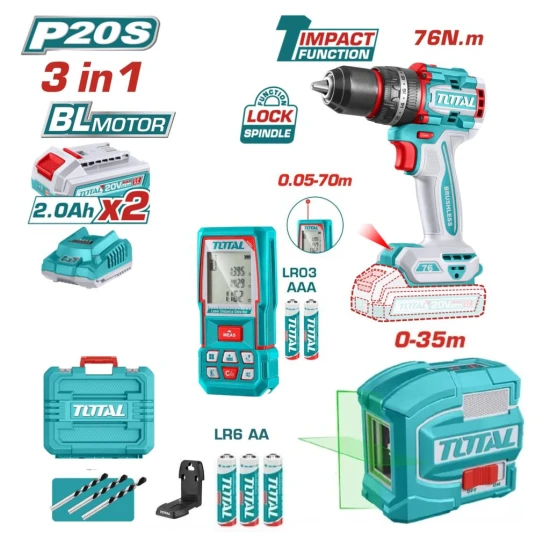 TOTAL COMBO TALADRO 76NM + NIVEL 35M + MEDIDOR DIST 70M TOSLI250511 - Imagen 2