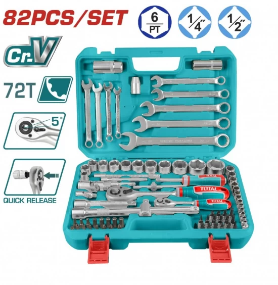 TOTAL JUEGO DE HERRAMIENTAS LLAVES DE TUBOS 1/2 Y 1/4 THT421802 82PCS - Imagen 2
