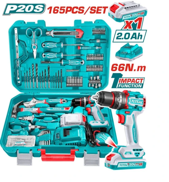 TOTAL TALADRO DE IMPACTO 66 NM + KIT DE HERRAMIENTAS 165PCS THKTHP11652
