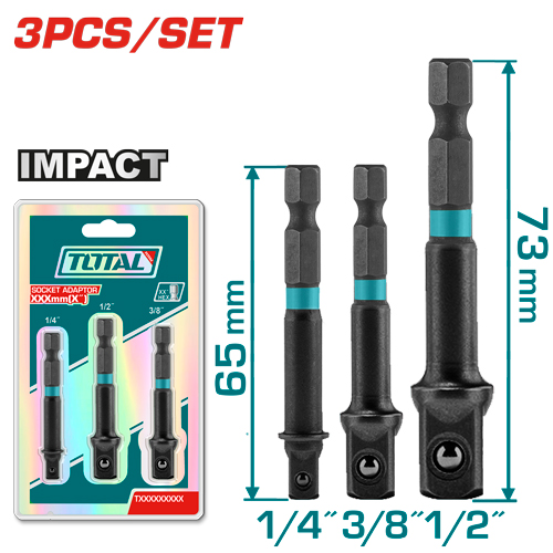 SET ADAPTADOR DE ATORNILLADOR DE IMPACTO PARA LLAVES TUBO 1/4, 3/8, 1/2, (3 PZS) TOTAL