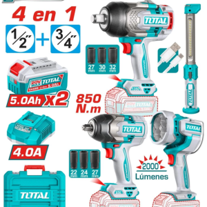 KIT DE LLAVES DE IMPACTO 850NM Y 1350NM Y LAMPARA A BATERIA 20V TOSLI250782 TOTAL