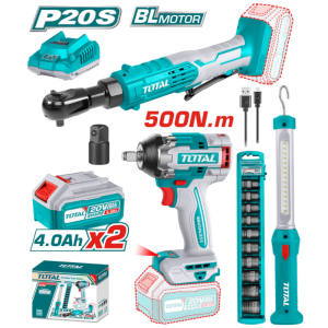 KIT LLAVE DE IMPACTO 500NM Y CRICKET A BATERIA 20V 2BAT/CAR TOSLI250981 TOTAL