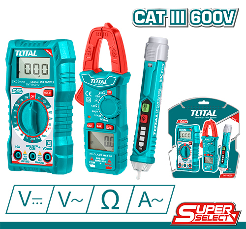 TESTER MULTIMETRO CAT III 600V (PINZA AC, MULTÍMETRO Y BUSCAPOLOS) TOTAL