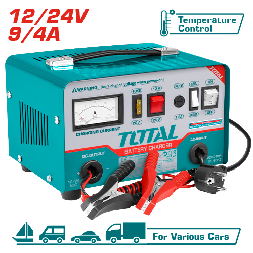 CARGADOR DE BATERÍA DE AUTO 12/24V-9/4A TBC1601 TOTAL