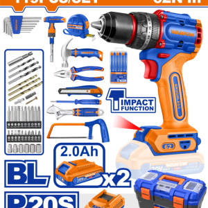 KIT TALADRO PERCUTOR A BATERIA 20V 62NM (C/ JUEGO DE HERR) (119 PZS)  2BAT/CAR  WDT4B119  WADFOW