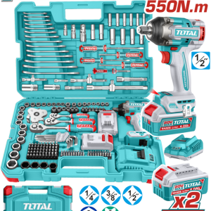KIT LLAVE DE IMPACTO 550NM A BATERIAS 20V CON HERRAMIENTAS (172 PZS)  BAT/CAR - THKTHP41728  TOTAL