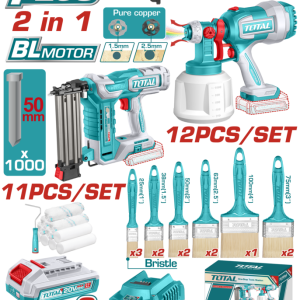 KIT PROFESIONAL DE PINTURA Y CLAVADO A BATERÍA 20V (PROMO)  BAT/CAR  TOSLI250601 TOTAL