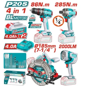 KIT 20V SIERRA, TALADRO 86NM, ATORNILLADOR, REFLECTOR TOSLI251082 TOTAL