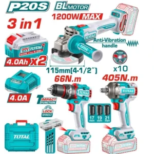 KIT 3PCS AMOLADORA 1200 + TALADRO + LLAVE DE IMPACTO TCKLI20358 TOTAL