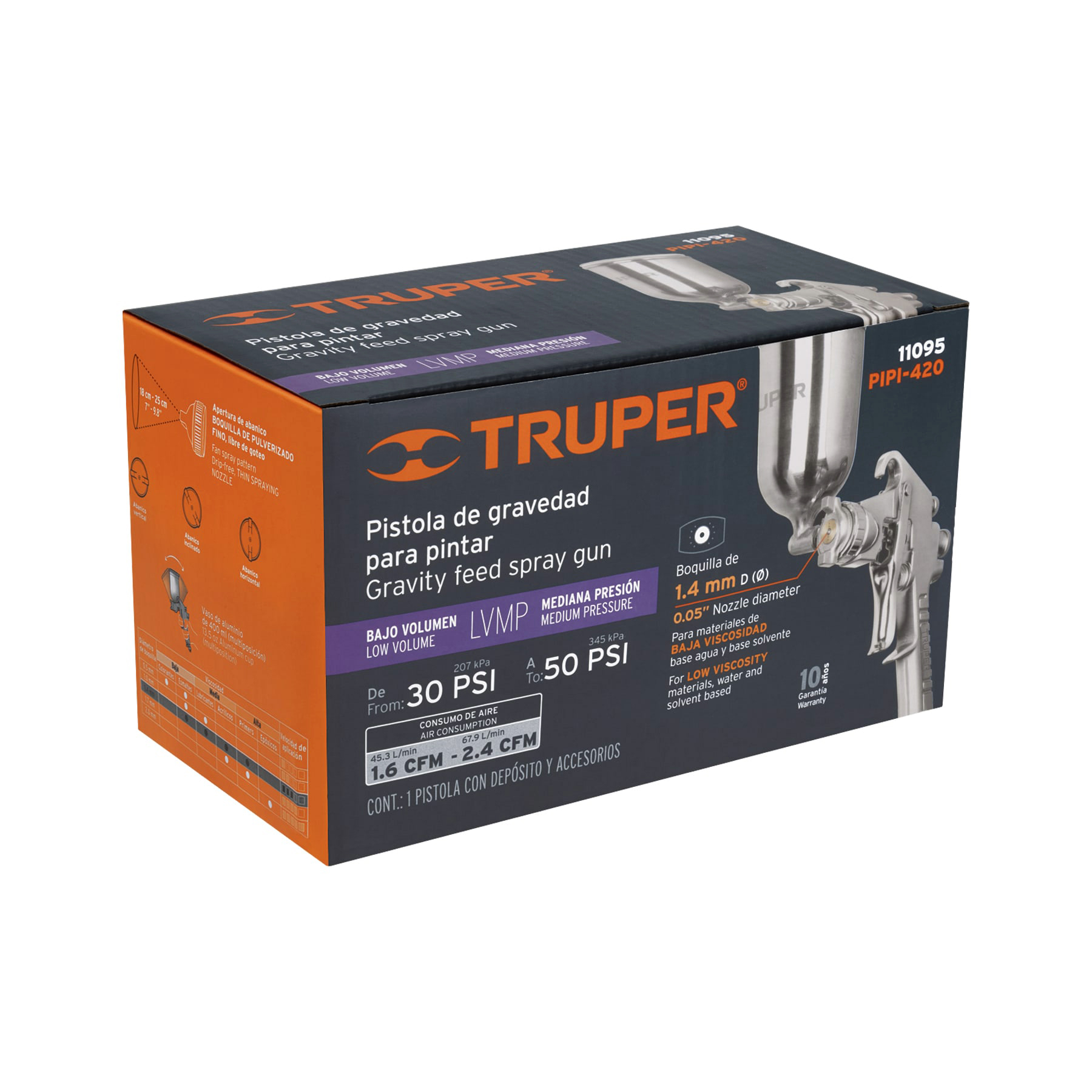 Pistola para pintar LVMP vaso aluminio, 1.4 mm, TRUPER