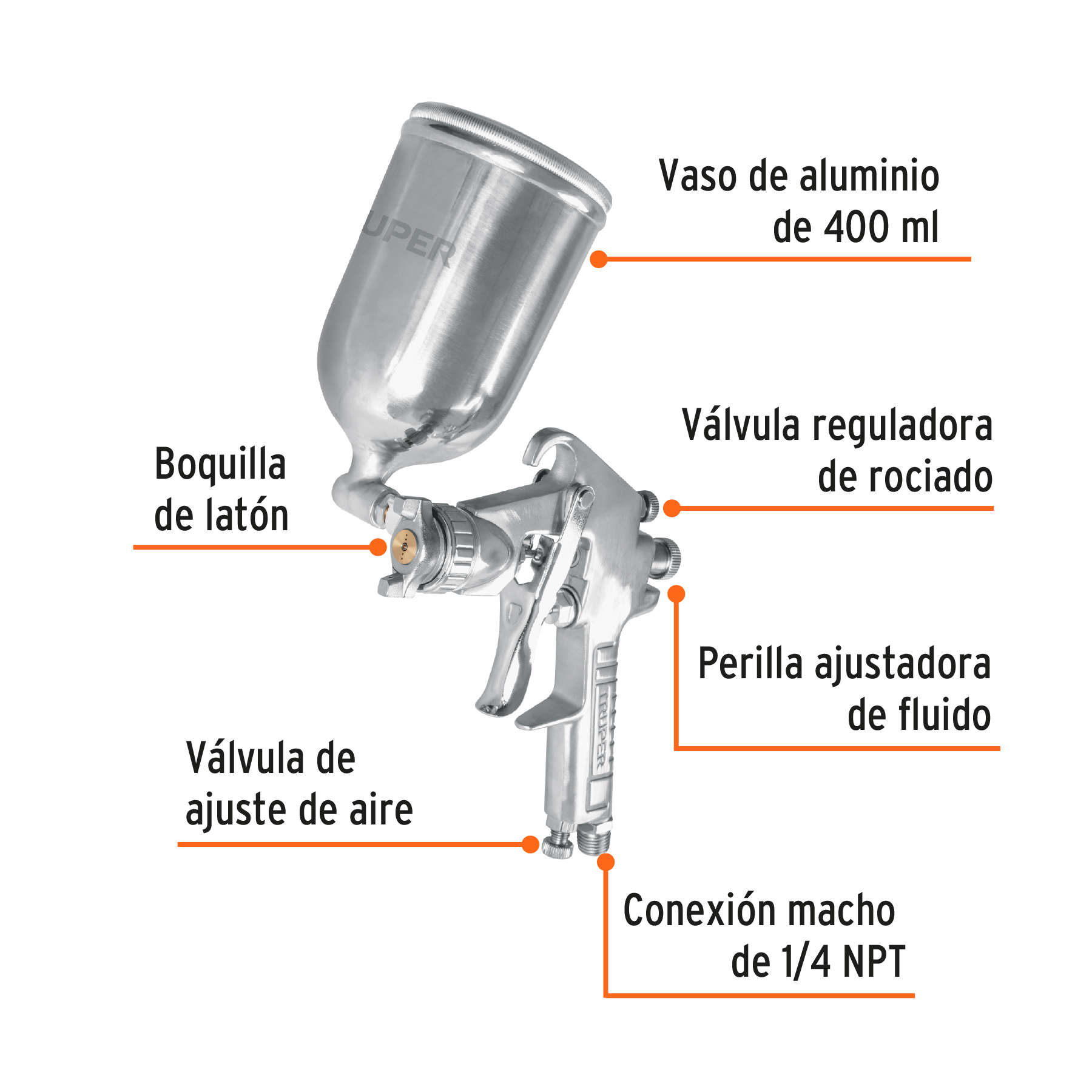 Pistola para pintar LVMP vaso aluminio, 1.4 mm, TRUPER - Imagen 4