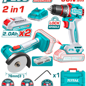 KIT TALADRO ATORN Y MINIAMOLADORA 76NM A BATERÍA 20V - 2BAT/CAR - TCKLI20766 - TOTAL