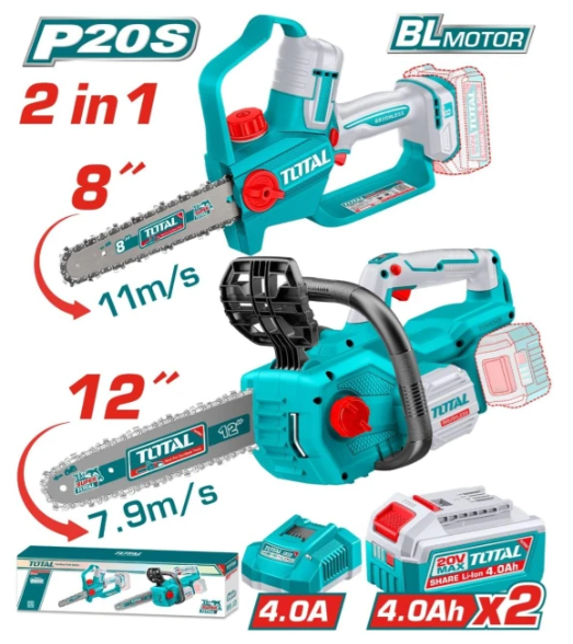 KIT MOTOSIERRA A BATERIA 20V 30CM Y 20CM (12 Y 8PULG) (PROMO) - 2BAT/CAR - TOSLI251085 - TOTAL