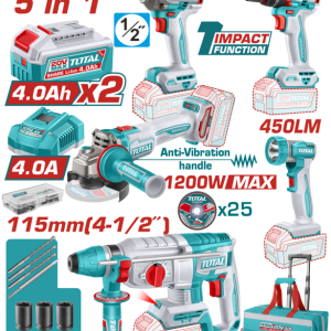 KIT INDUSTRIAL DE HERRAMIENTAS A BATERIA 20V BL - TCKLI20595 - TOTAL