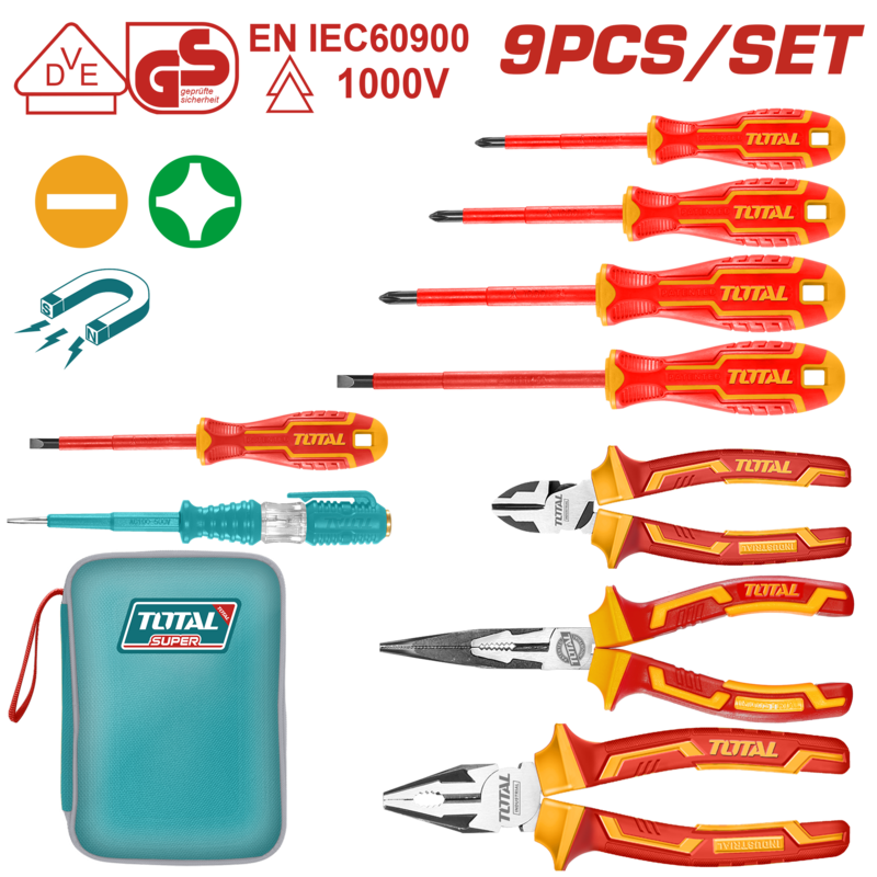 KIT DE HERRAMIENTAS MANUALES AISLADAS 1000V (9 PZS) (PROMO) - TOTAL