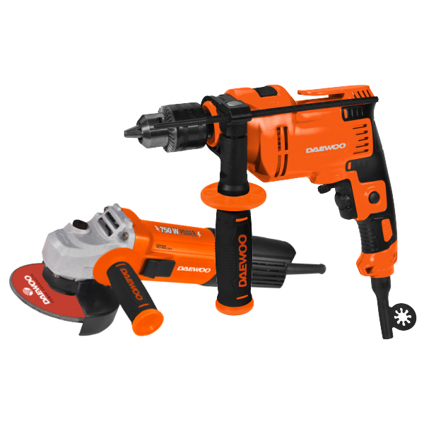 KIT AMOLADORA 750W MAS TALADRO DE IMPACTO DE 750W MARCA DAEWOO