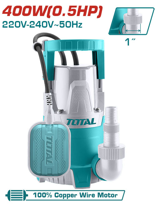 BOMBA DE AGUA SUMERGIBLE 0.5HP 8MTS 117L/MIN (1 PULG) - TOTAL
