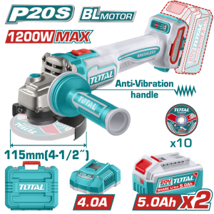 AMOLADORA A BATERIA 20V 115MM (1200W MAX) BL - 2BAT/CAR - TAGLI2120252 - TOTAL